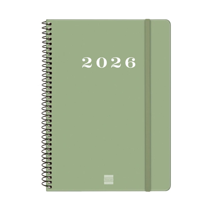 Finocam My Agenda de Espiral en Catalan - Anual 2026 - Tapa Dura Antirayaduras - Formato E10 - 171x9x212mm - Semana Vista Horizontal - Color Verde 1