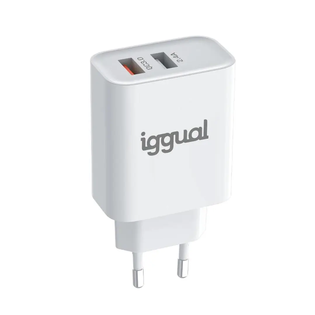 iggual Cargador doble 2xUSB carga rápida QC3.0 30W 2
