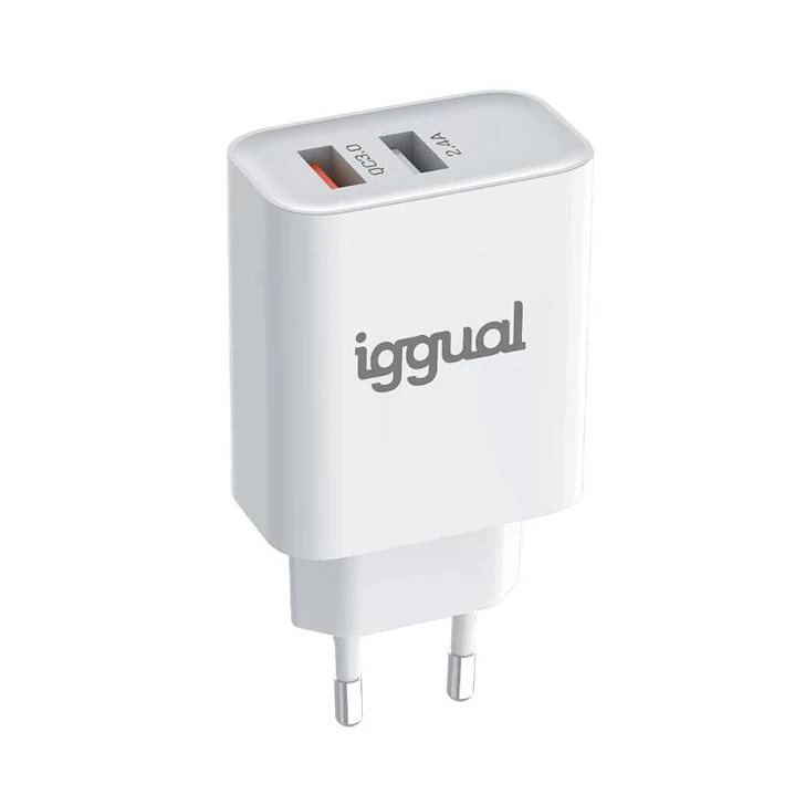 iggual Cargador doble 2xUSB carga rápida QC3.0 30W 2