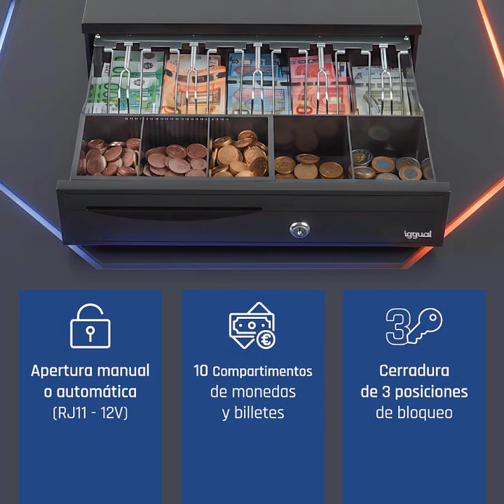 iggual Cajón Portamonedas IRON-30 42cm 5+5 negro 2