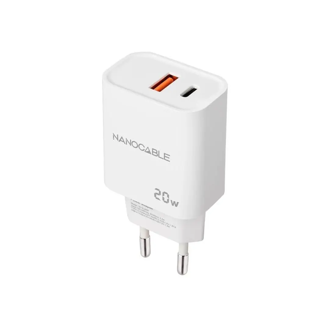 Nanocable Cargador USB-C/PD+USB-A/QC 20W Blanco 1