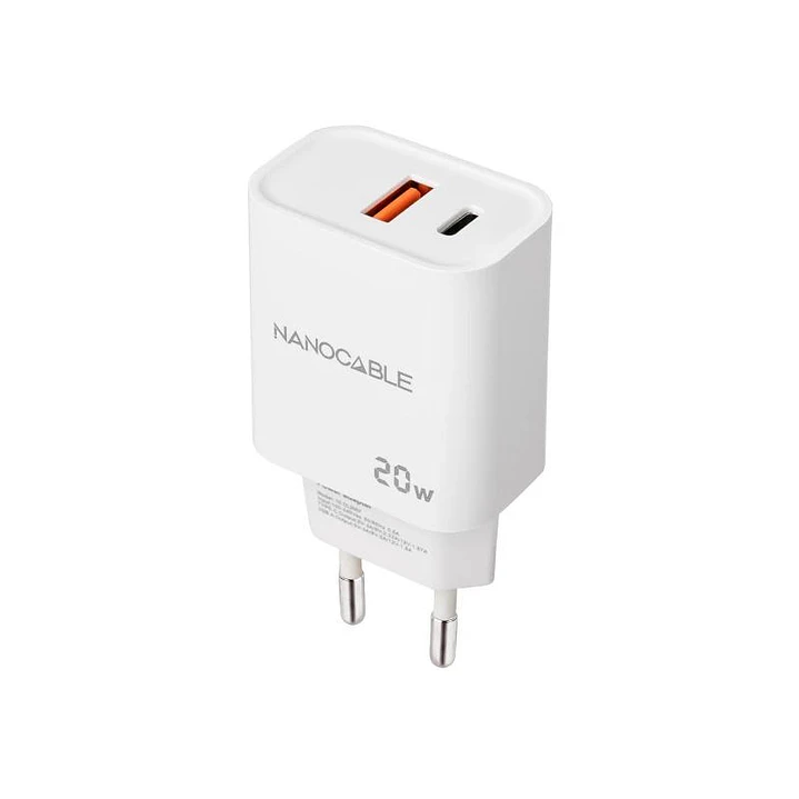 Nanocable Cargador USB-C/PD+USB-A/QC 20W Blanco 2