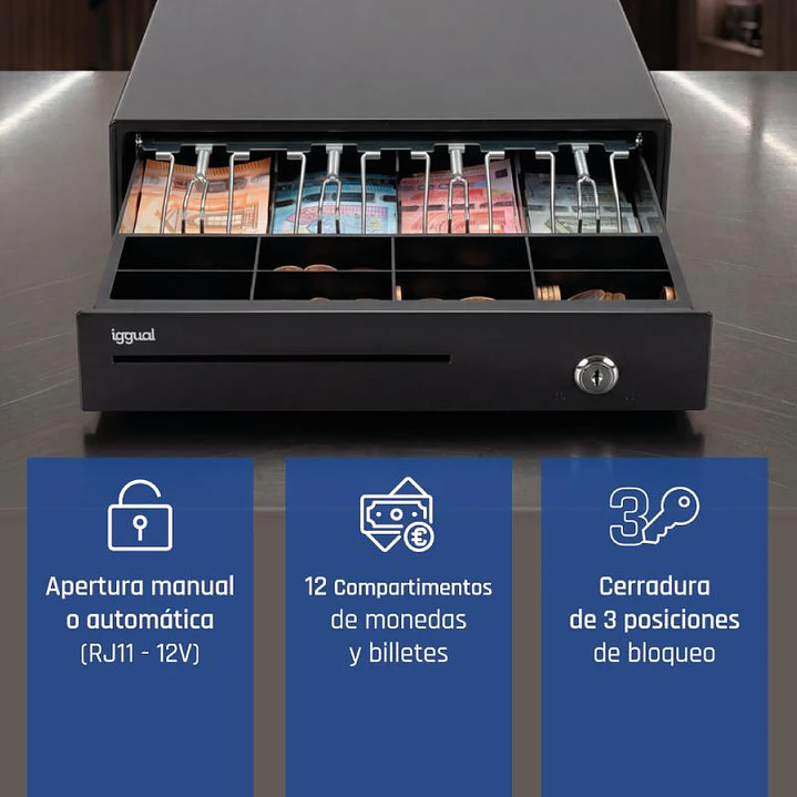 iggual Cajón Portamonedas IRON-15 37cm 4+8 negro 2