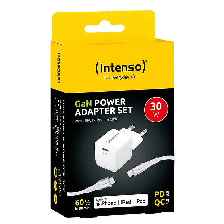 Intenso | KIT Cargador GaN W30C + Cable Lightning 2