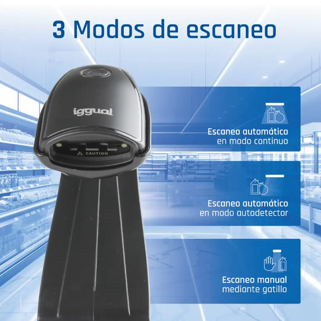 iggual Lector código barras 2D USB botón soporte 4