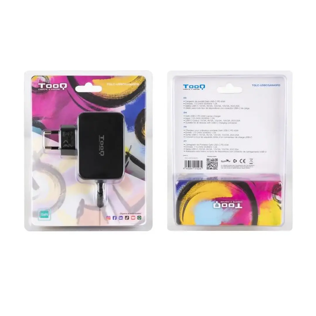 Tooq Cargador portátil GAN USB-C PD 45W Negro 4