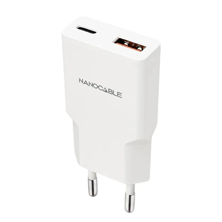 Nanocable Cargador USB-C/PD + USB-A/QC 20W Blanco 1