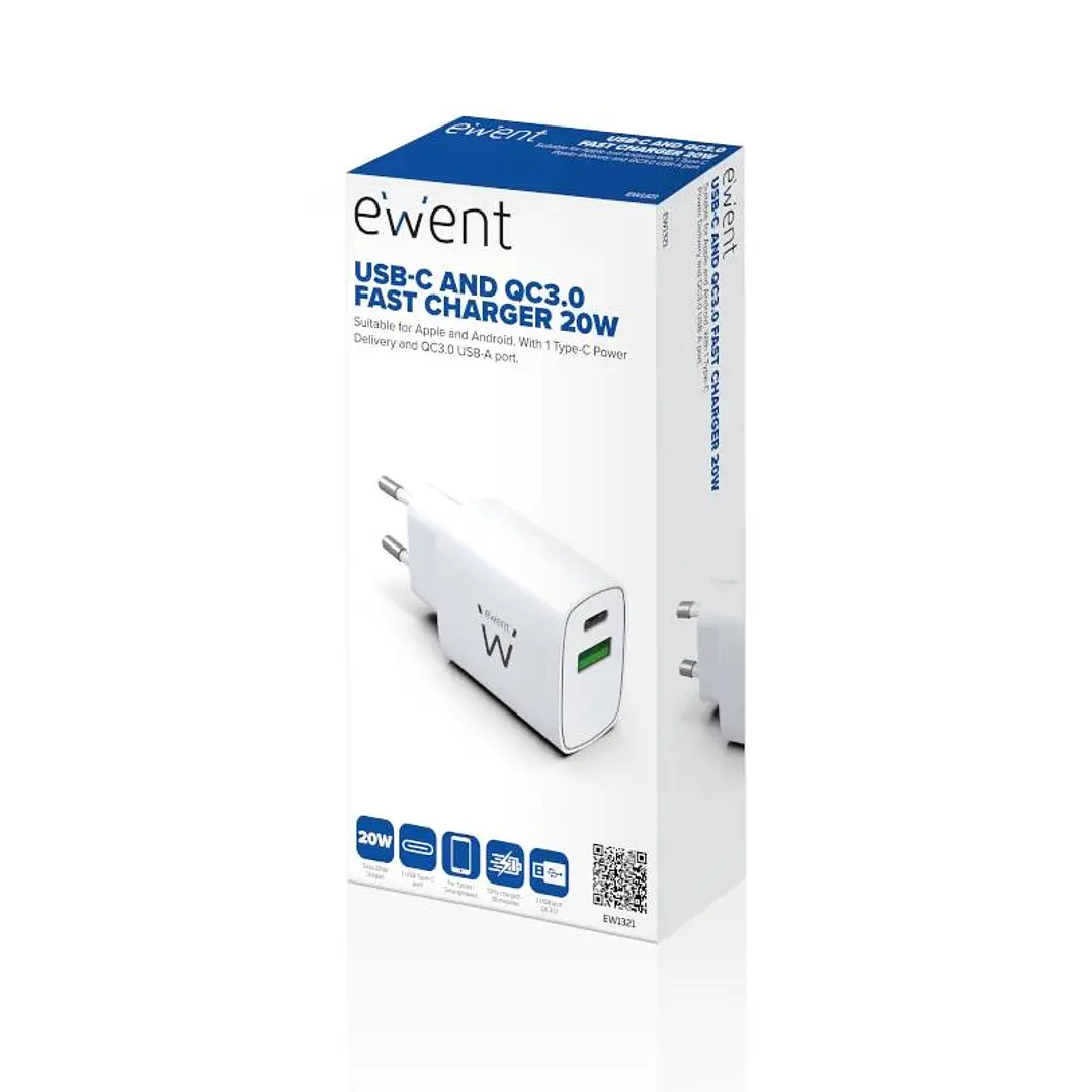EWENT Cargador rapido Q3 20w Usb-C y Usb-A 4