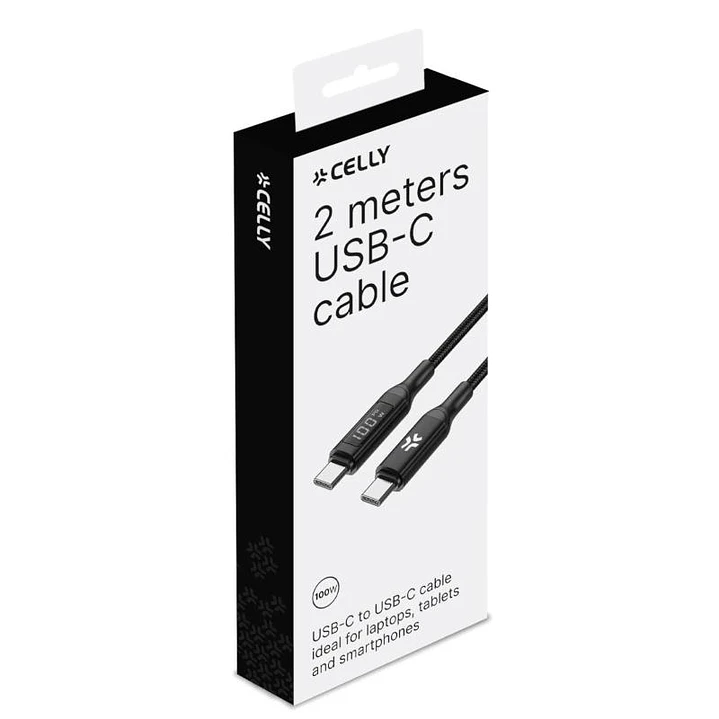 Celly Cable UsbC-UsbC2  2Mt Led BK 100w 2