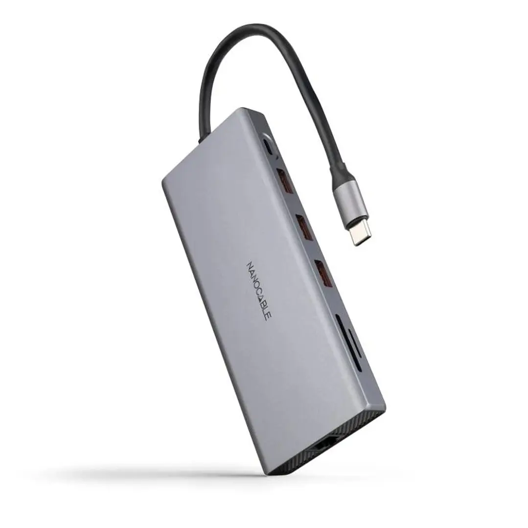 Nanocable Hub 12en1 USB-A/C+HDMI+DP+RJ45+TF+SD+AU 1