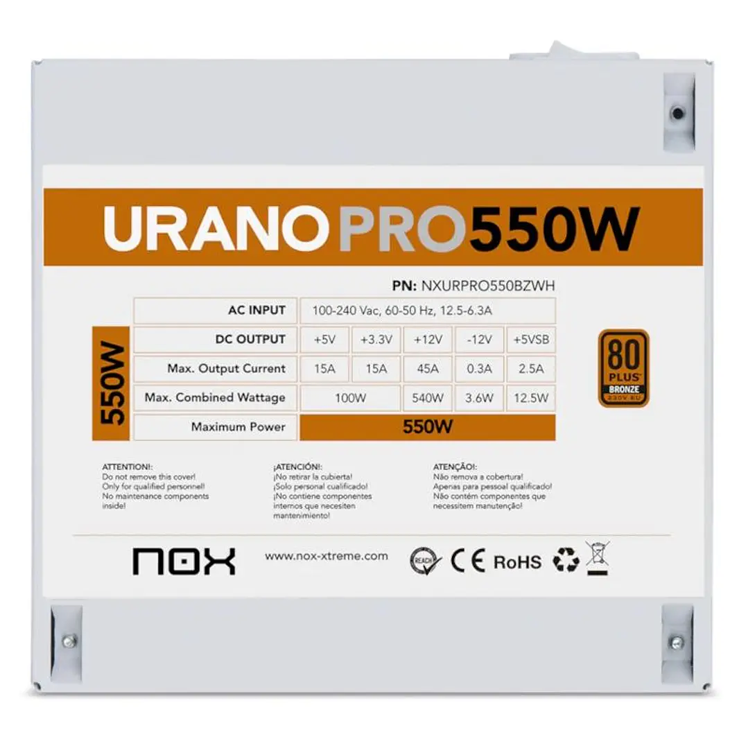 NOX Fuente ATX Urano PRO 550W Bronze Blanco 4