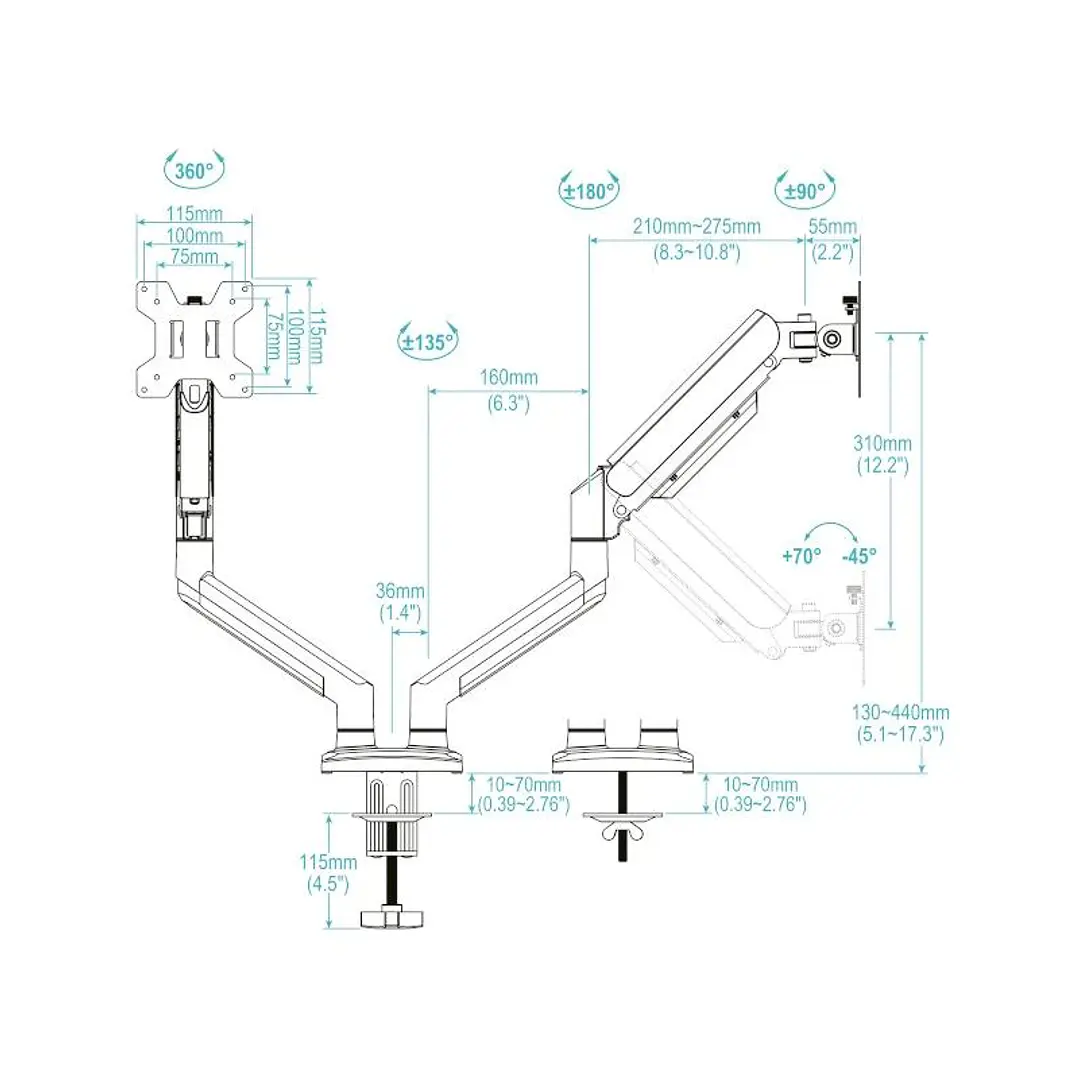 Tooq Soporte mesa DB1334TNR-W 2 brazo 13-34 Blanco 2