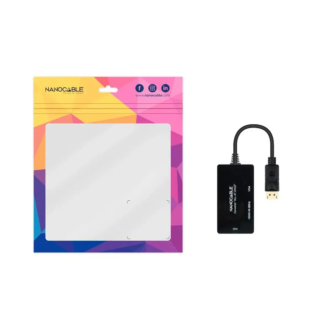 Nanocable Conversor DP a HDMI/DVI/VGA Negro 20 cm 4