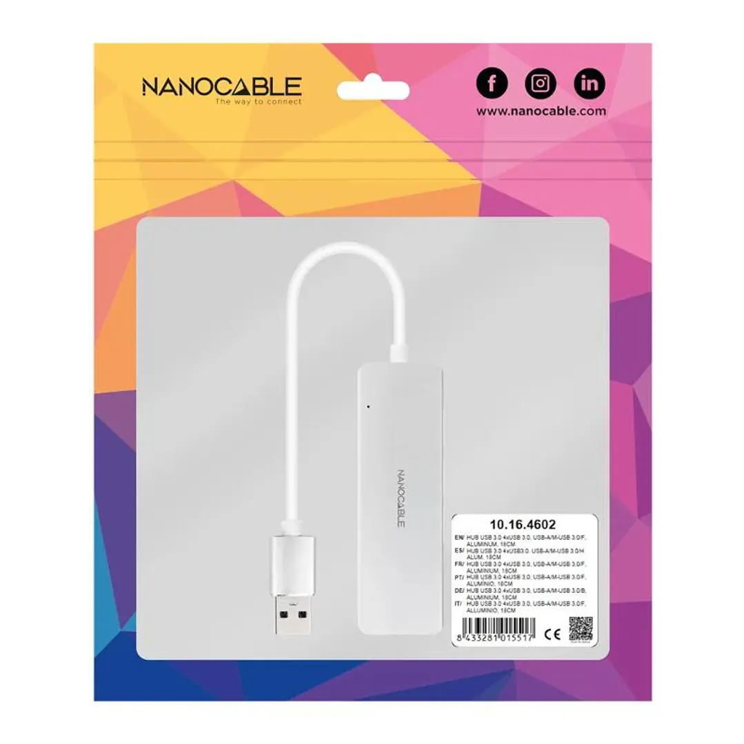 Nanocable Hub USB 3.0 4 x USB 3.0 10cm. Gris 4