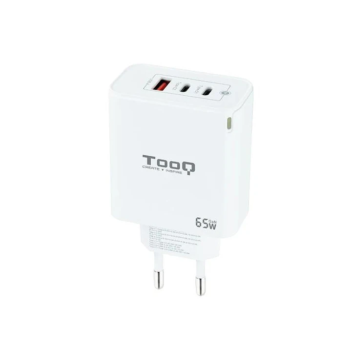 TOOQ Cargador pared GAN 2xUSB-C 1xUSB-A 45W+20W 1