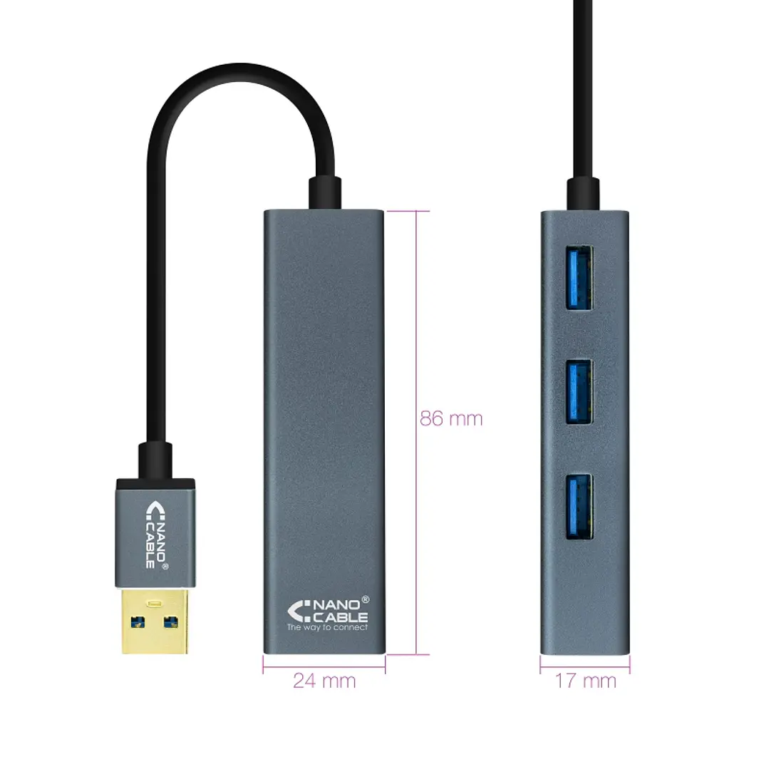 Nanocable Hub USB 3.0 4 x USB 3.0 10cm. Gris 2