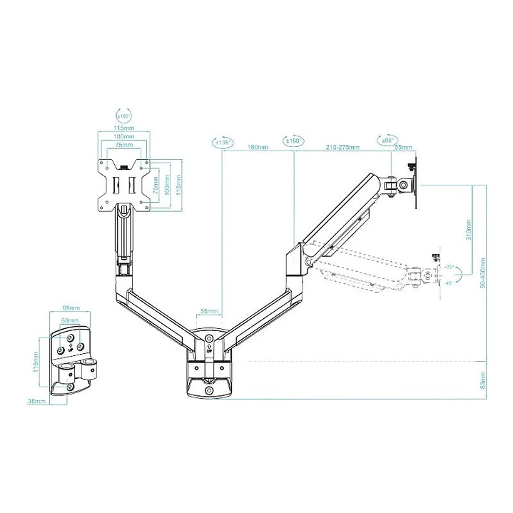 Tooq Soporte Pared LP1434TNR-B 2 brazo 13-34 Negro 4