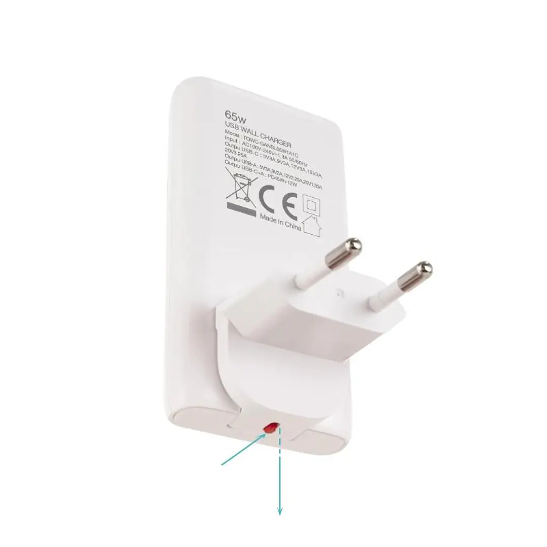 Tooq Cargador pared GAN USB-C/PD + USB-A/QC 65W 3