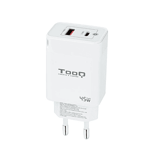 Tooq Cargador pared GAN USB-C/PD+USB-A/QC 45W