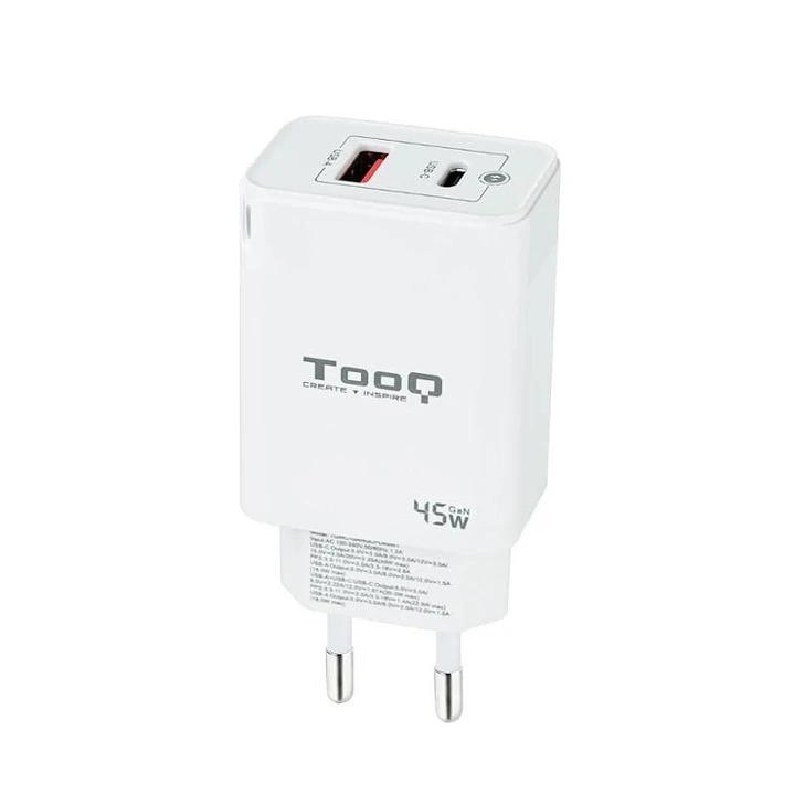 Tooq Cargador pared GAN USB-C/PD+USB-A/QC 45W 1