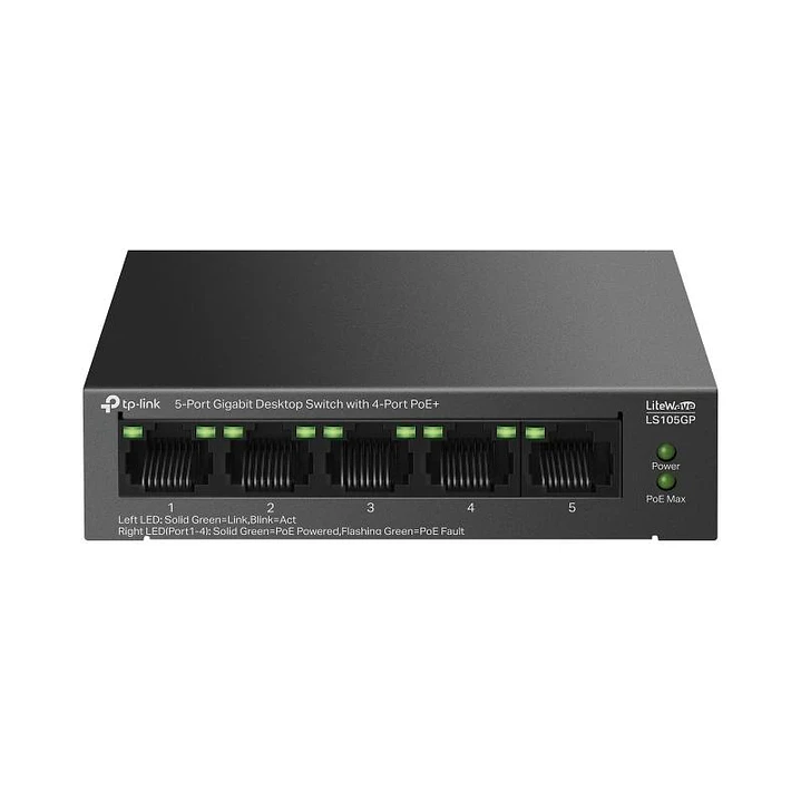 TP-Link LS105GP Switch 4xGb PoE+ 1xGb 65w 2