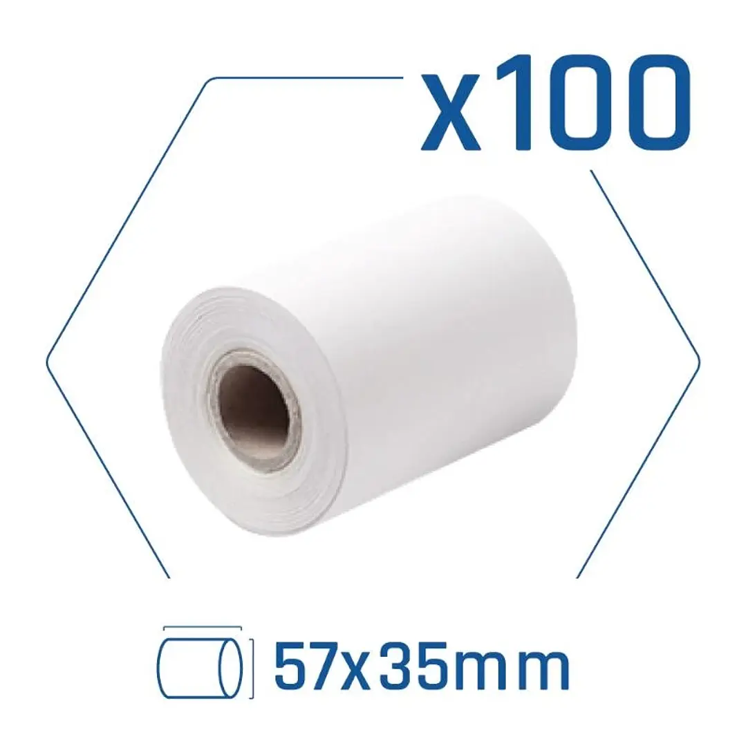 Pack 100 rollos papel térmico datáfono 57x35 mm 1