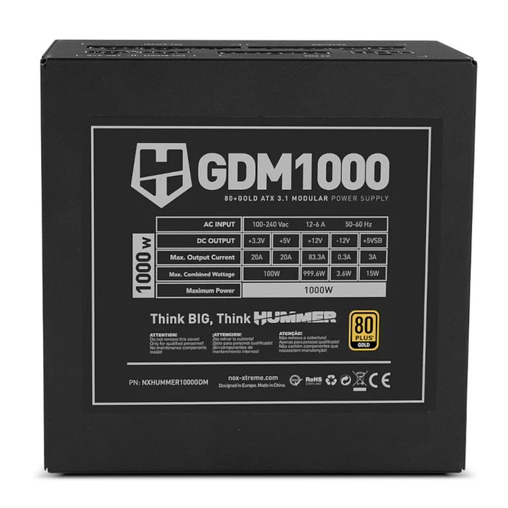 NOX HUMMER GDM1000W Fuente modular ATX3.1 80+GOLD 4