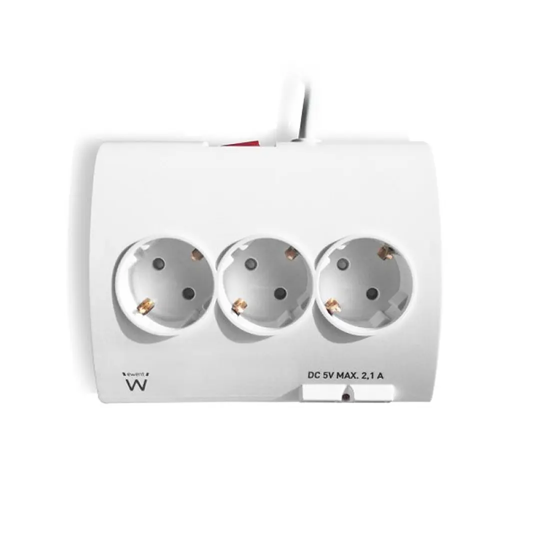EWENT EW3935 Regleta 5 Schuko + 2 usb 2.1A 3