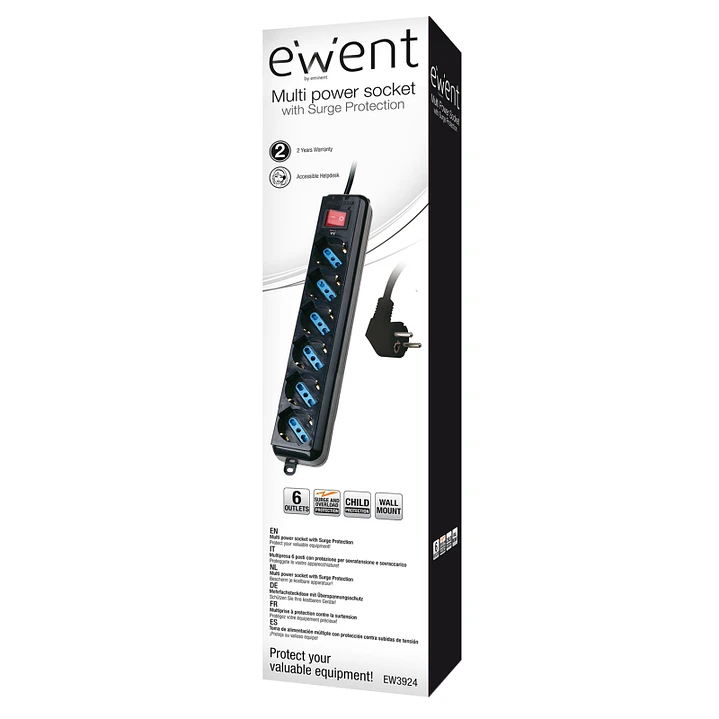 Ewent EW3924 Regleta 6 tomas con proteccion Negro 2