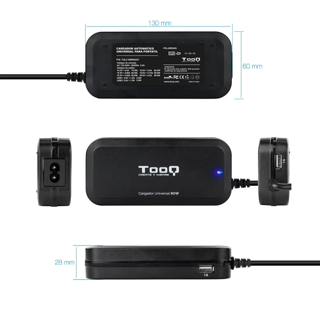 Tooq Cargador universal portátil automático 90w 2
