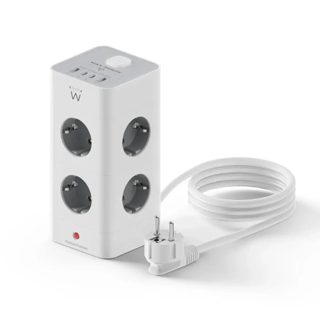 Ewent EW3864 Regleta 8 Tomas SHUCKO +2USB-A+2USB-C 1