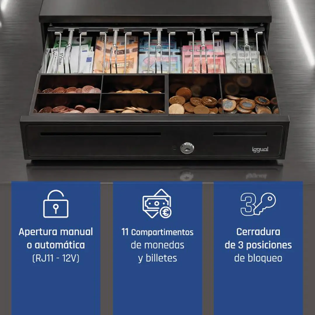 iggual Cajón Portamonedas IRON-35 42cm 5+6 negro 2