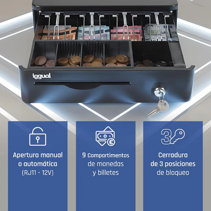 iggual Cajón Portamonedas IRON-10R 38cm 4+5 negro 2