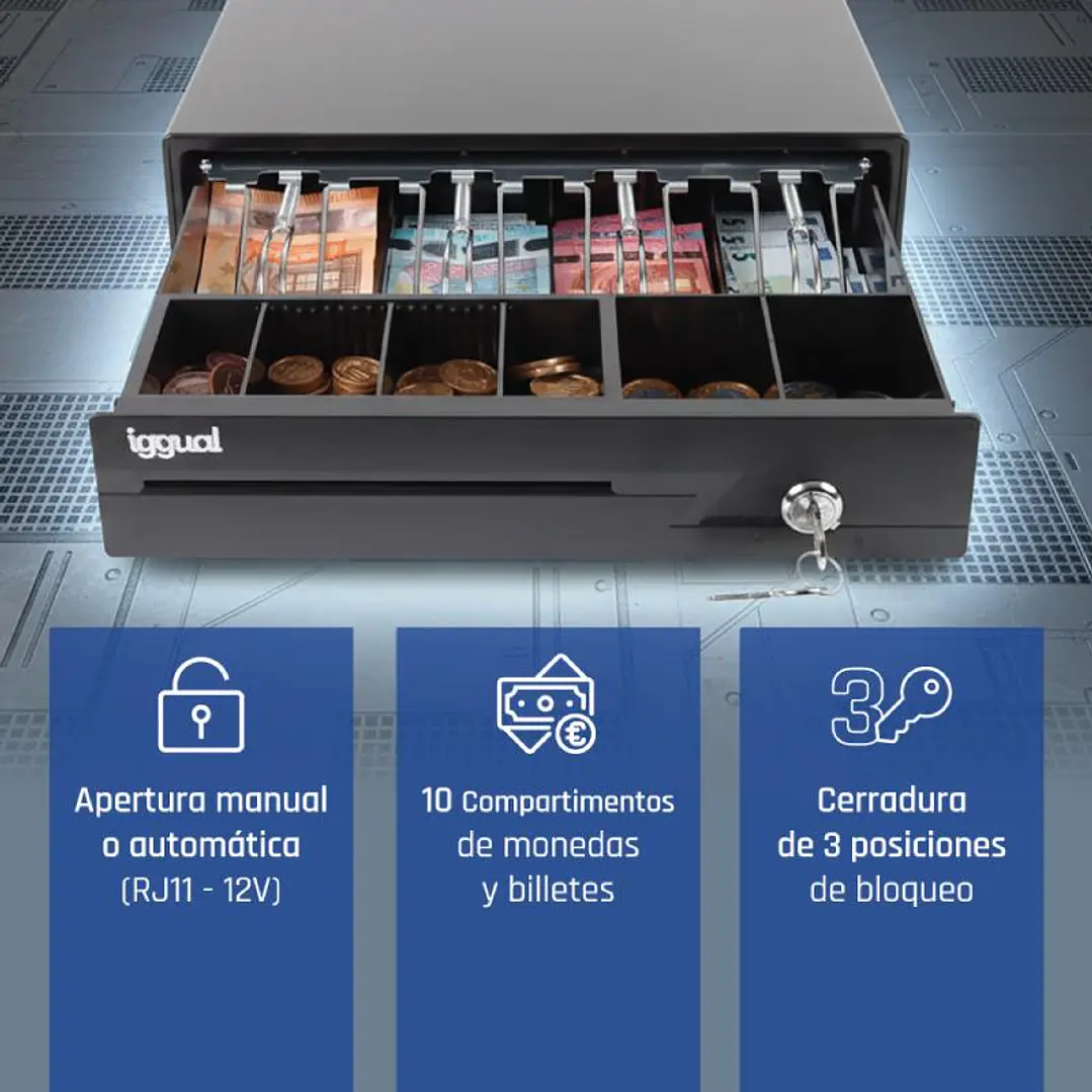 iggual Cajón Portamonedas IRON-10 38cm 4+6 negro 2