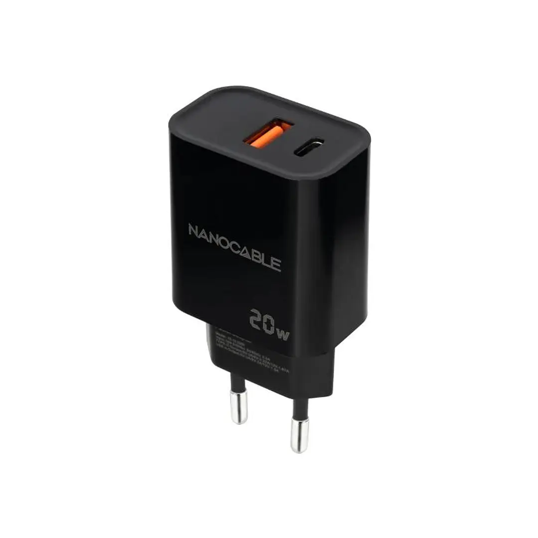 Nanocable Cargador USB-C/PD+USB-A/QC 20W Negro 2