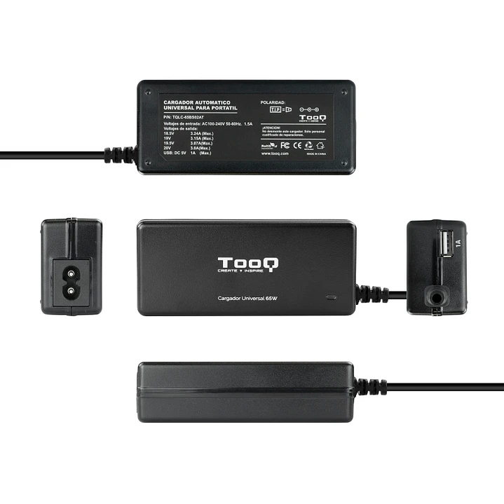 Tooq Cargador portátil 65W 8 Conectores 3