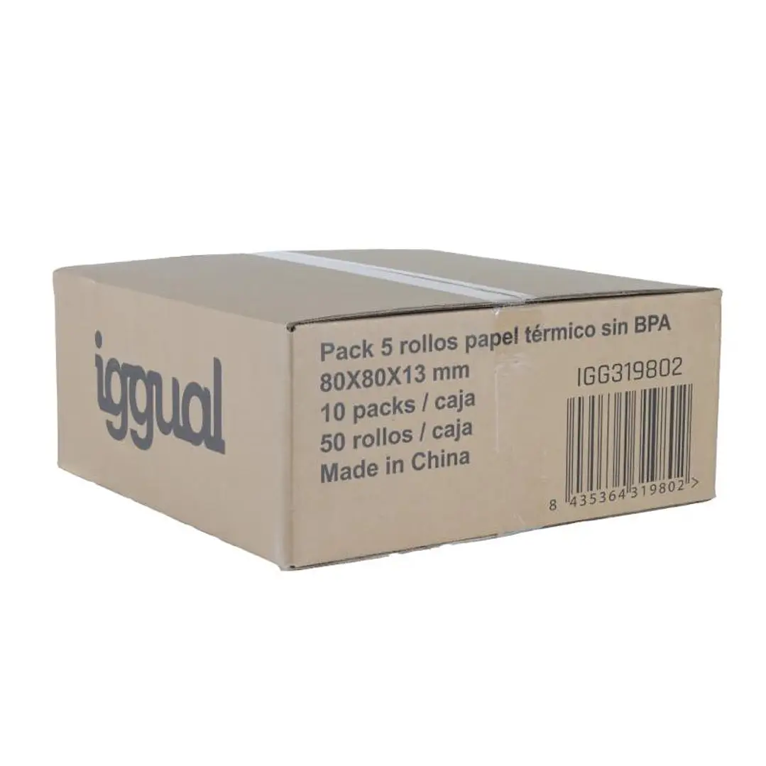 iggual Caja 50 rollos papel térmico sin BPA 80x80 3