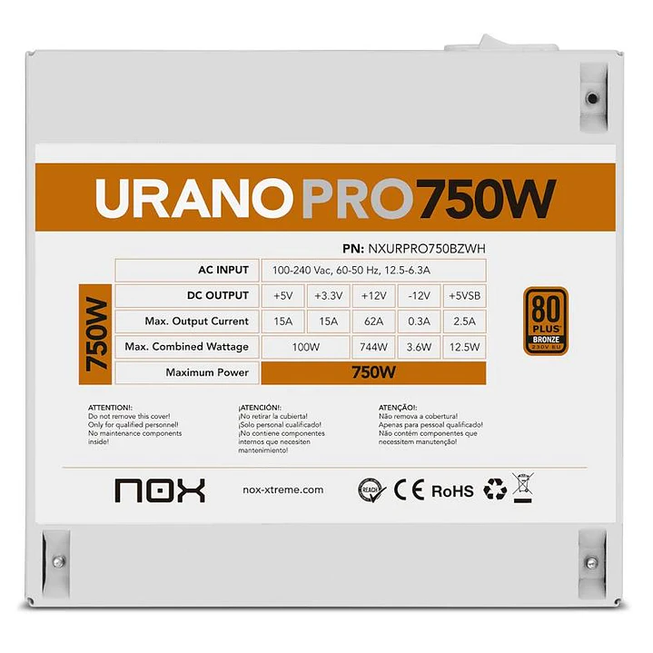 NOX Fuente ATX Urano PRO 750W Bronze Blanco 4