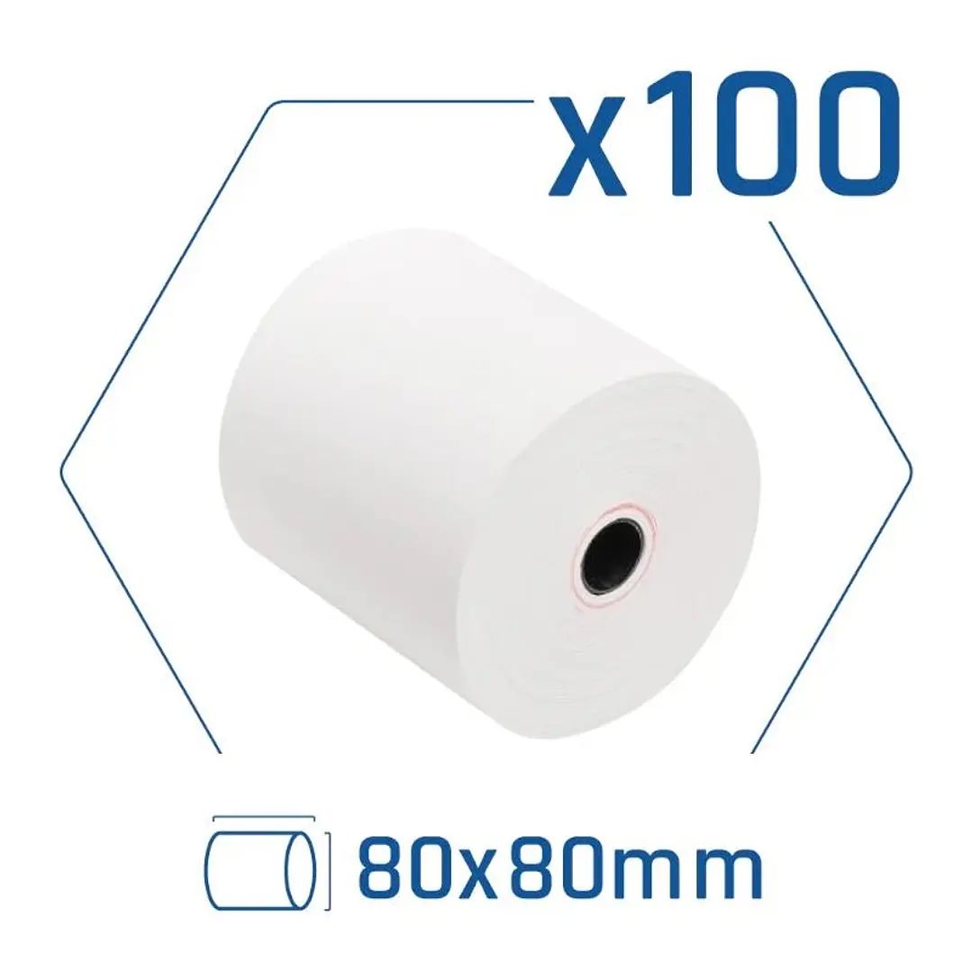 Pack 100 rollos papel térmico sin BPA 80x80mm 1