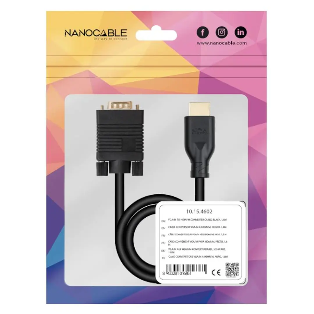 Nanocable Cable Conversor VGA a HDMI M-M 1,8 m 3