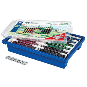 Staedtler Noris Colour 185 Contenedor de Plastico Rigido con 288 Lapices Hexagonales de Colores  + 6 Sacapuntas de Regalo - Resistencia a la Rotura - 