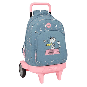 Safta Snoopy Mochila con Carro - Bolsillo Frontal - Portabotellas - Tirador Doble - Hombreras Acolchadas - Asa Acolchada - Tarjeta ID - Ruedas Antivib