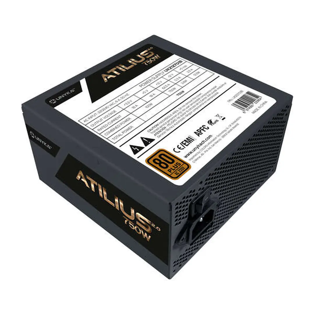 Unykach Atilius 2.0 Black 750W 80 Plus Bronze Fuente de Alimentacion 750W ATX 2.3 - APFC - Ventilador 120mm - Bulk 1
