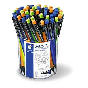 Staedtler Graphite 777 Expositor con 50 Portaminas 0.5mm - Cuerpo Engomado - Goma de Borrar - Colores Surtidos