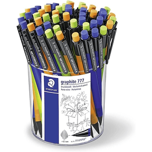 Staedtler Graphite 777 Expositor con 50 Portaminas 0.7mm - Cuerpo Engomado - Goma de Borrar - Colores Surtidos