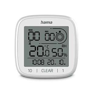 Hama Chipre Reloj Digital con Ventosa - Termometro - Higrometro - IPX4 - Funcion Cuenta Atras - Fecha - 11x11x4.5cm - Color Blanco