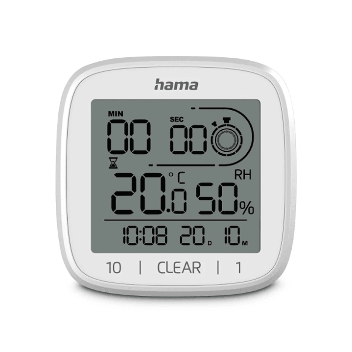 Hama Chipre Reloj Digital con Ventosa - Termometro - Higrometro - IPX4 - Funcion Cuenta Atras - Fecha - 11x11x4.5cm - Color Blanco 1