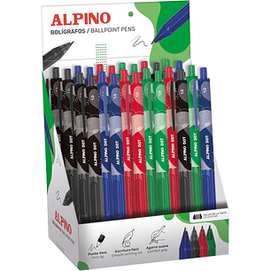 Alpino Dot Expositor con 24 Boligrafos Retractiles - Punta 1mm - Agarre Suave - Colores Surtidos