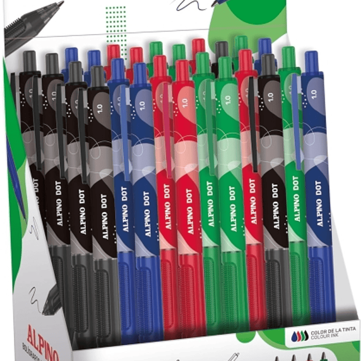 Alpino Dot Expositor con 24 Boligrafos Retractiles - Punta 1mm - Agarre Suave - Colores Surtidos 1