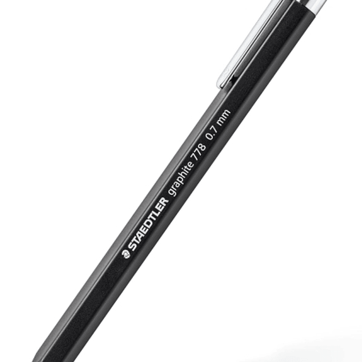 Staedtler Graphite 778 Portaminas 0.7mm - Cuerpo Hexagonal Negro Mate - Punta Metalica Retractil - Mina Amortiguada - Clip Metalico - Goma de Borrar 1